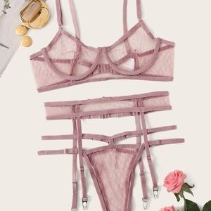 Rose gold 3 piece lace lingerie set